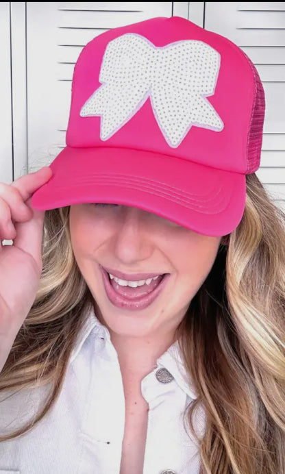 Sequin Bow Hot Pink Trucker Hat