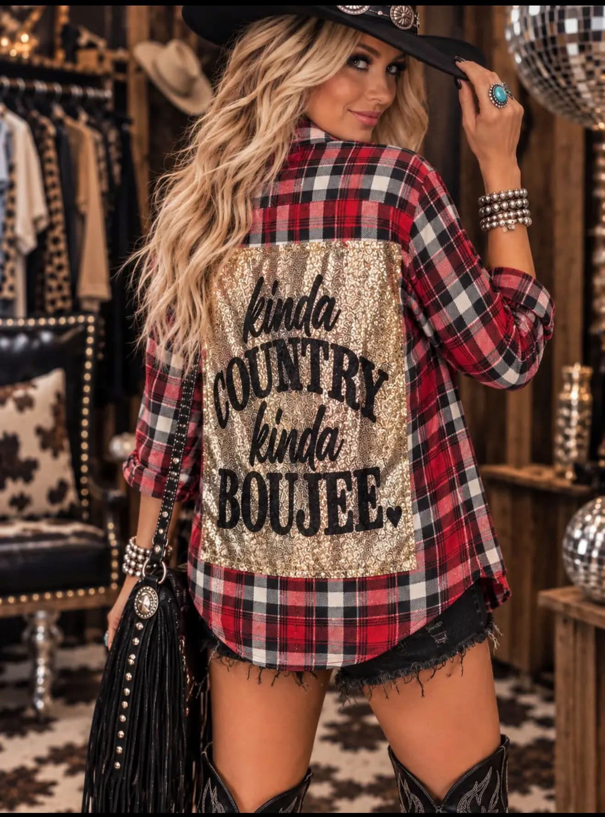 Red Black KINDA COUNTRY kinda BOUJEE flannel shirts!