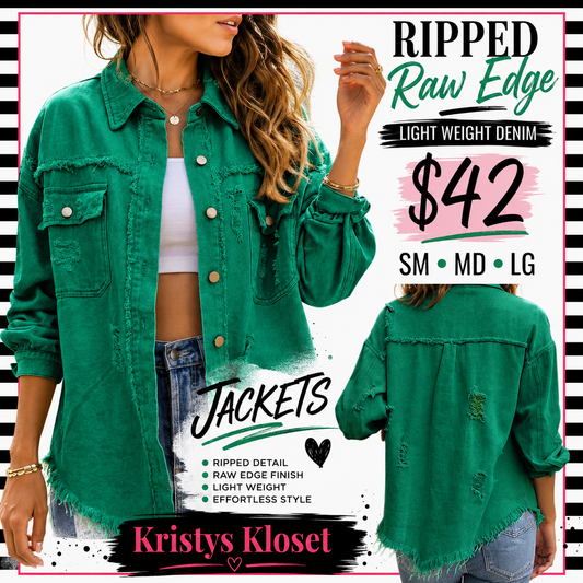 Denim light weight green jacket