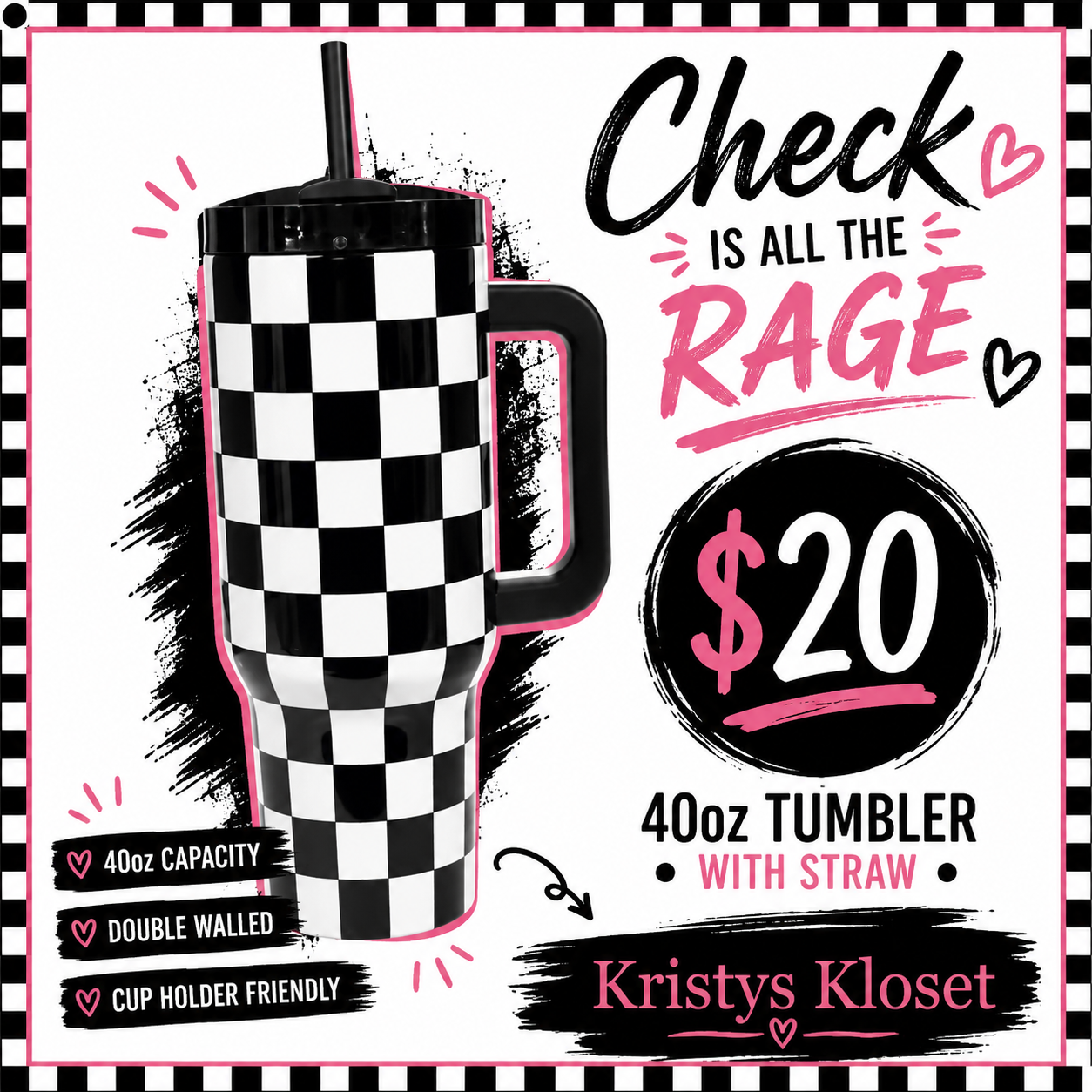 Black white checkered tumbler
