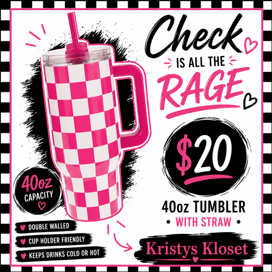 Checkered pink tumbler 40 oz