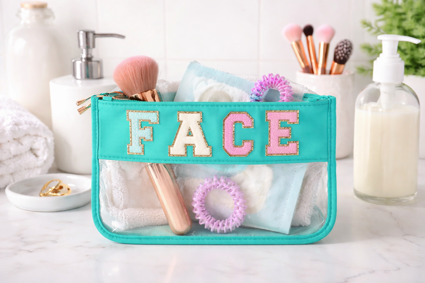 CLEARANCE Varsity Letterr Zippered Pouch Bag - FACE