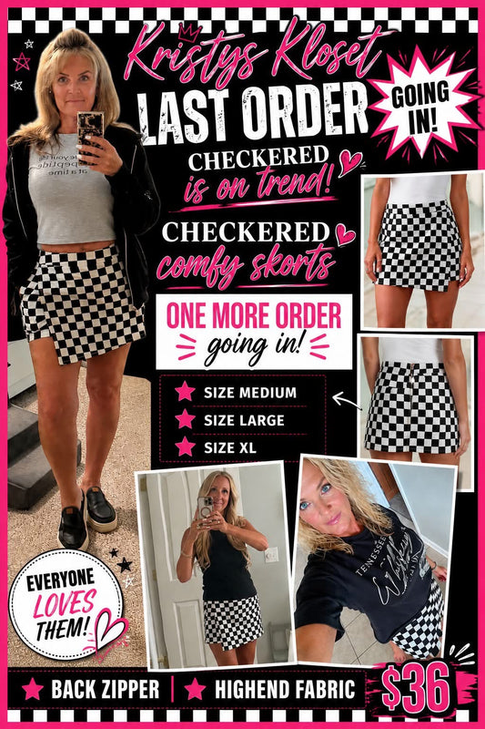 Checkered Print Overlap Mini Skort