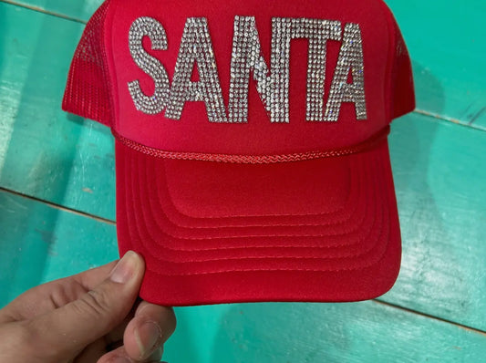RHINESTONE RED SANTA TRUCKER HAT