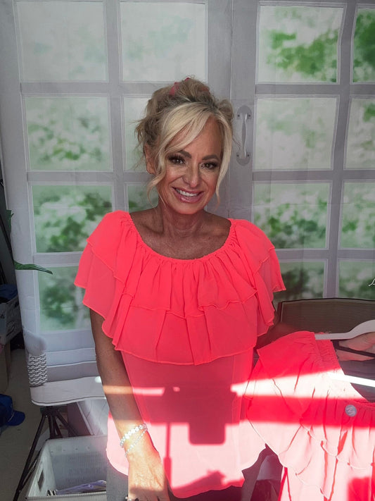 Off Shoulder Ruffle Hem Chiffon Top
