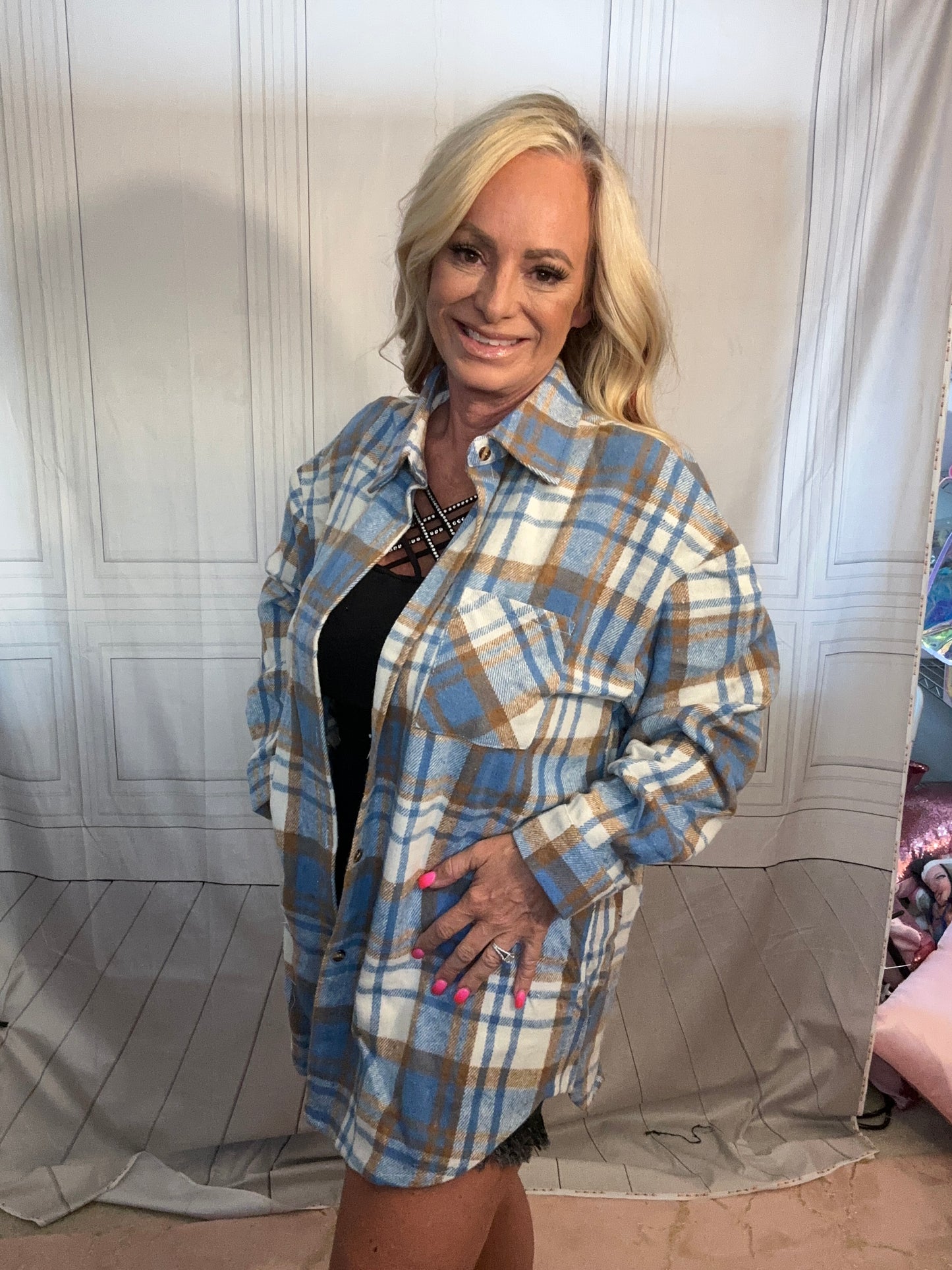 Baby Blue &amp; Coffee Plaid Flannel