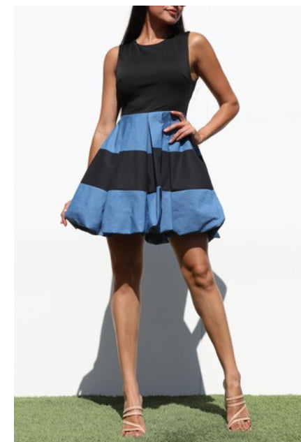 BUBBLE SKIRT DENIM MINI DRESS