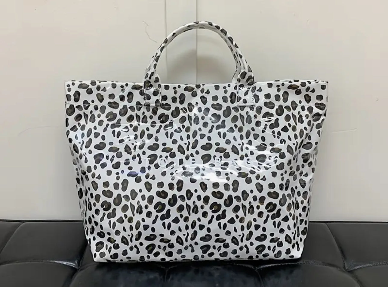 TOTE BAG BLACK WHITE LEOPARD