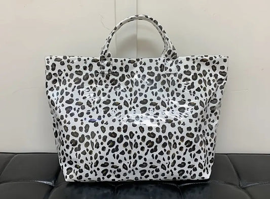 TOTE BAG BLACK WHITE LEOPARD