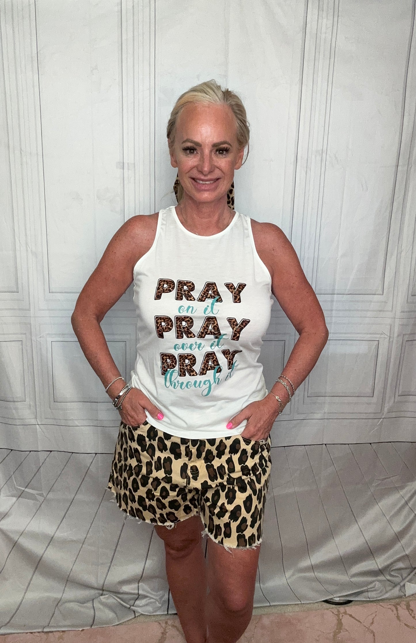 PRAY leopard white tank