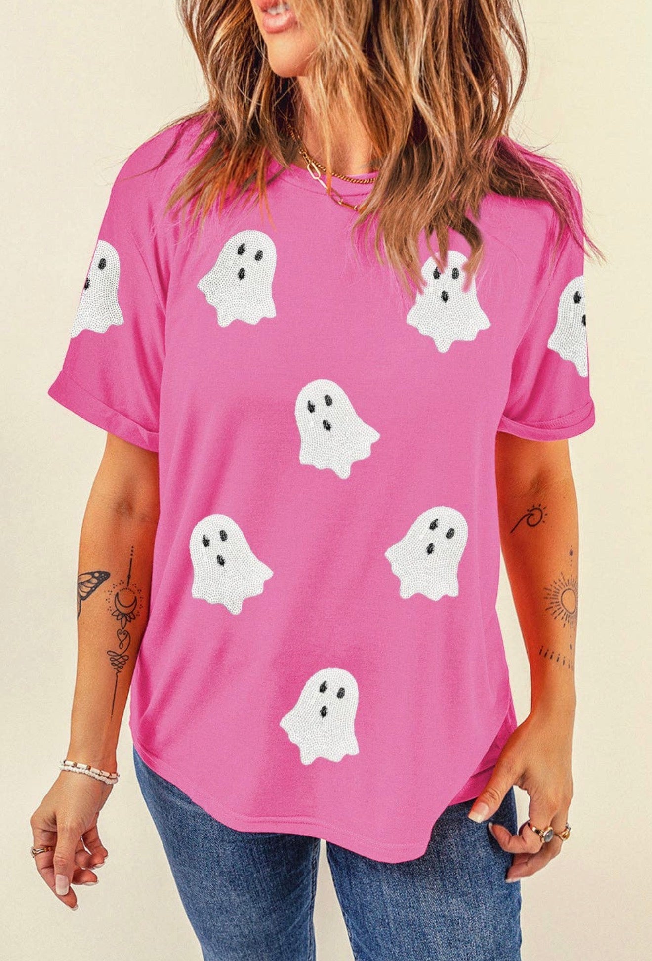 Pink Sequin Ghost Tee