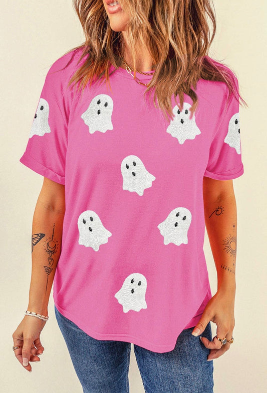 Pink Sequin Ghost Tee