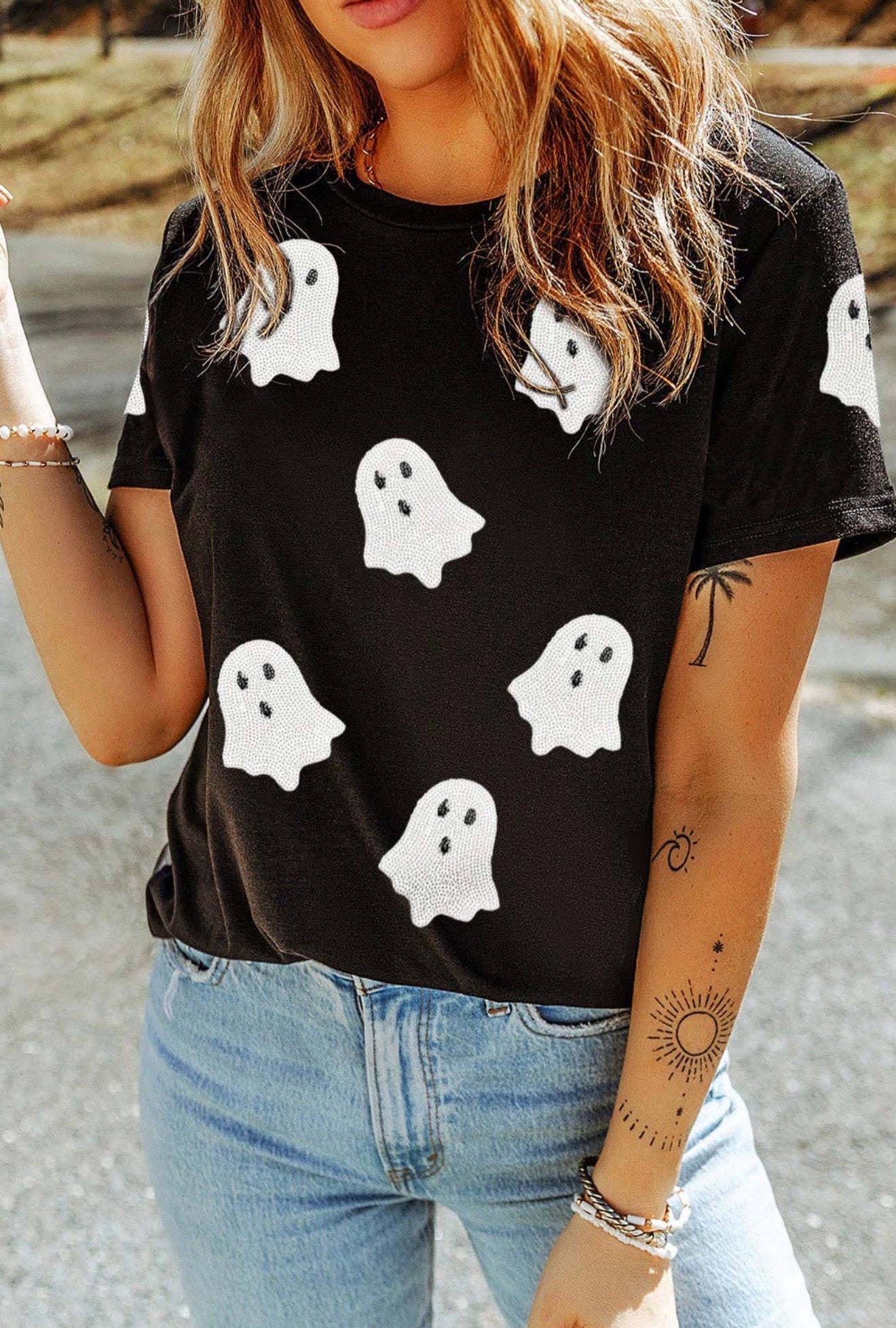 Black Sequin Ghost Tee