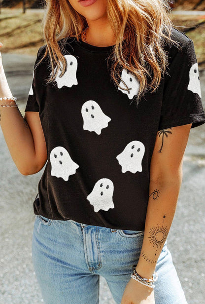 Black Sequin Ghost Tee