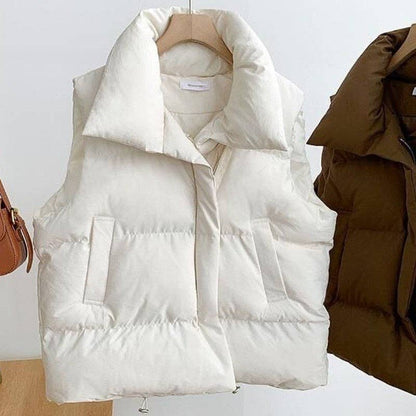 Loose Hooded Solid Color Down Cotton Vest