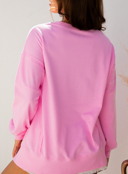 Valentines 3d Bow Sequin XOXO Exposed Seam Baggy Sweatshirt