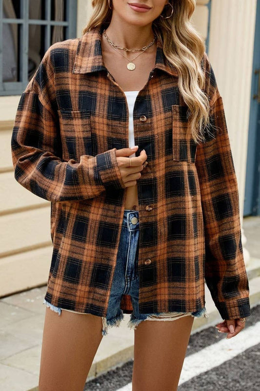 LONG SLEEVE POCKET PLAID SHIRT TOP