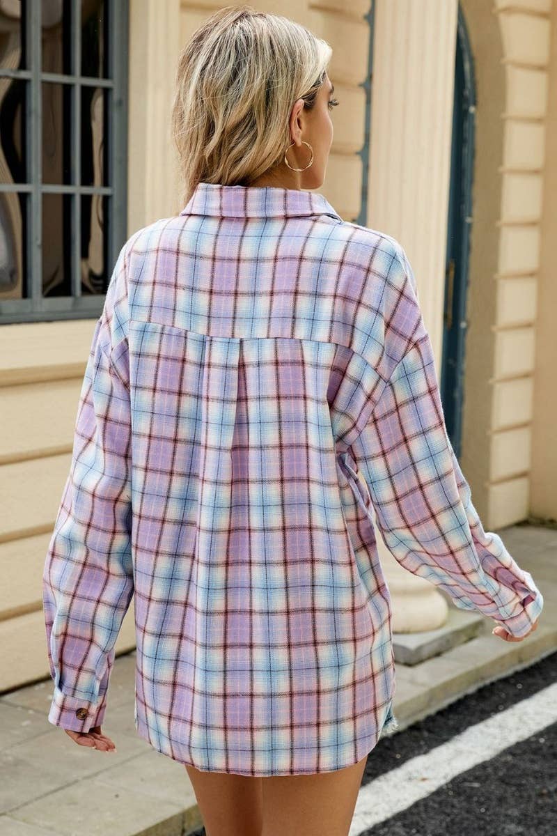 LONG SLEEVE POCKET PLAID SHIRT TOP