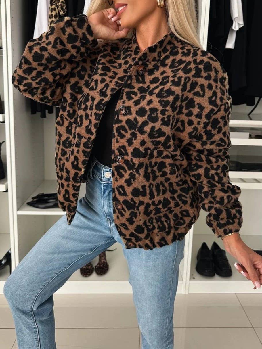 Leopard Fleece Plush button-up jacket