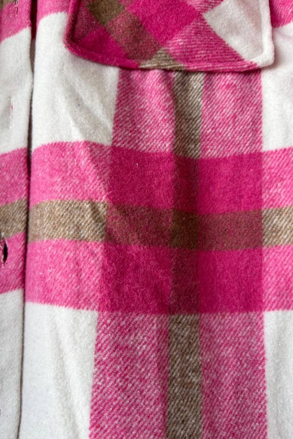 Pink white plaid flannel shacket  w/fur lined warm jacket