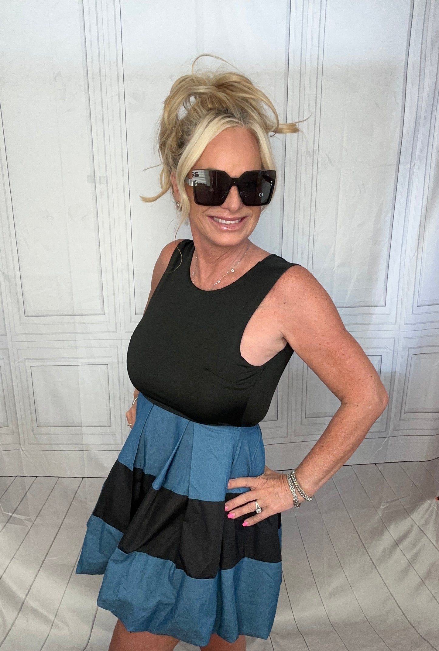 BUBBLE SKIRT DENIM MINI DRESS