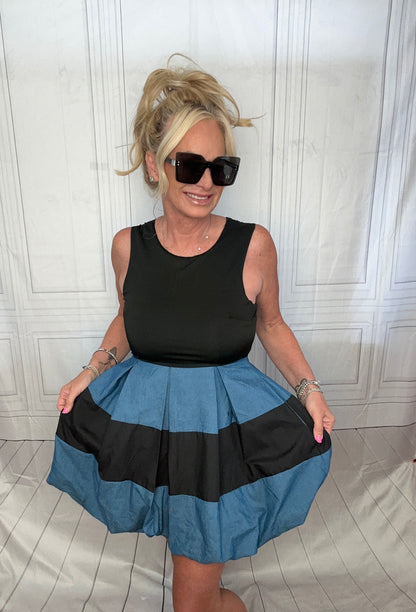 BUBBLE SKIRT DENIM MINI DRESS