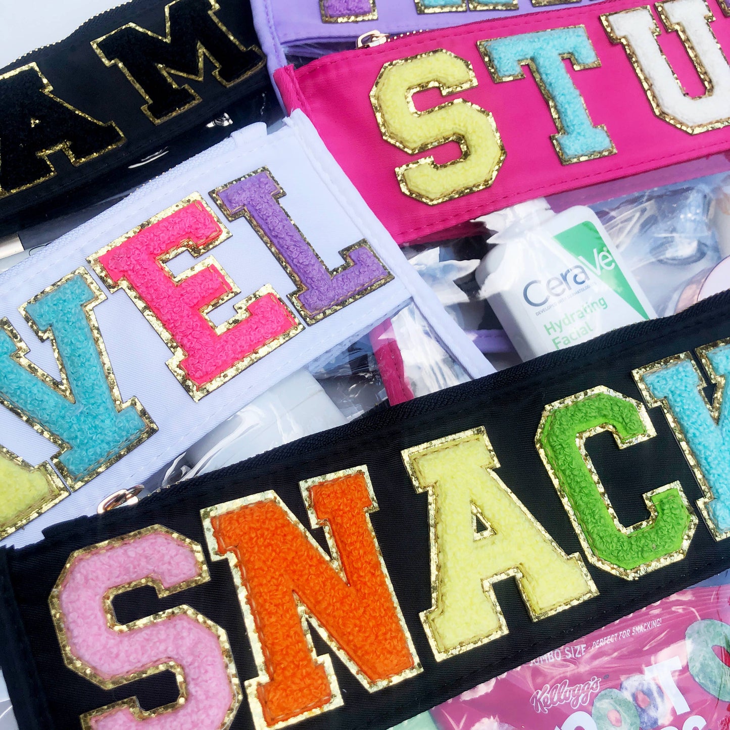SNACK Varsity Letter Patch Clear Zippered Pouch Bag