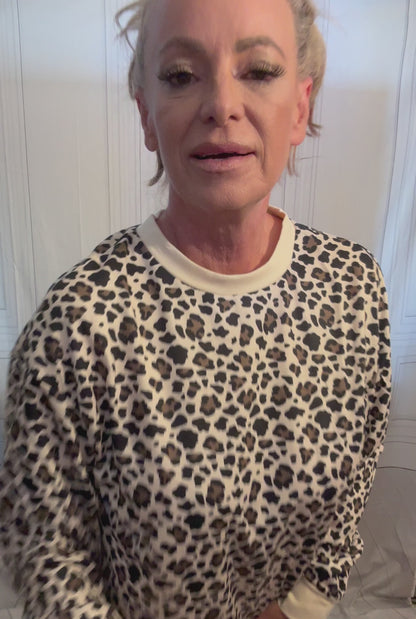 Leopard Print Long Sleeve Top & Strawing Shorts Set