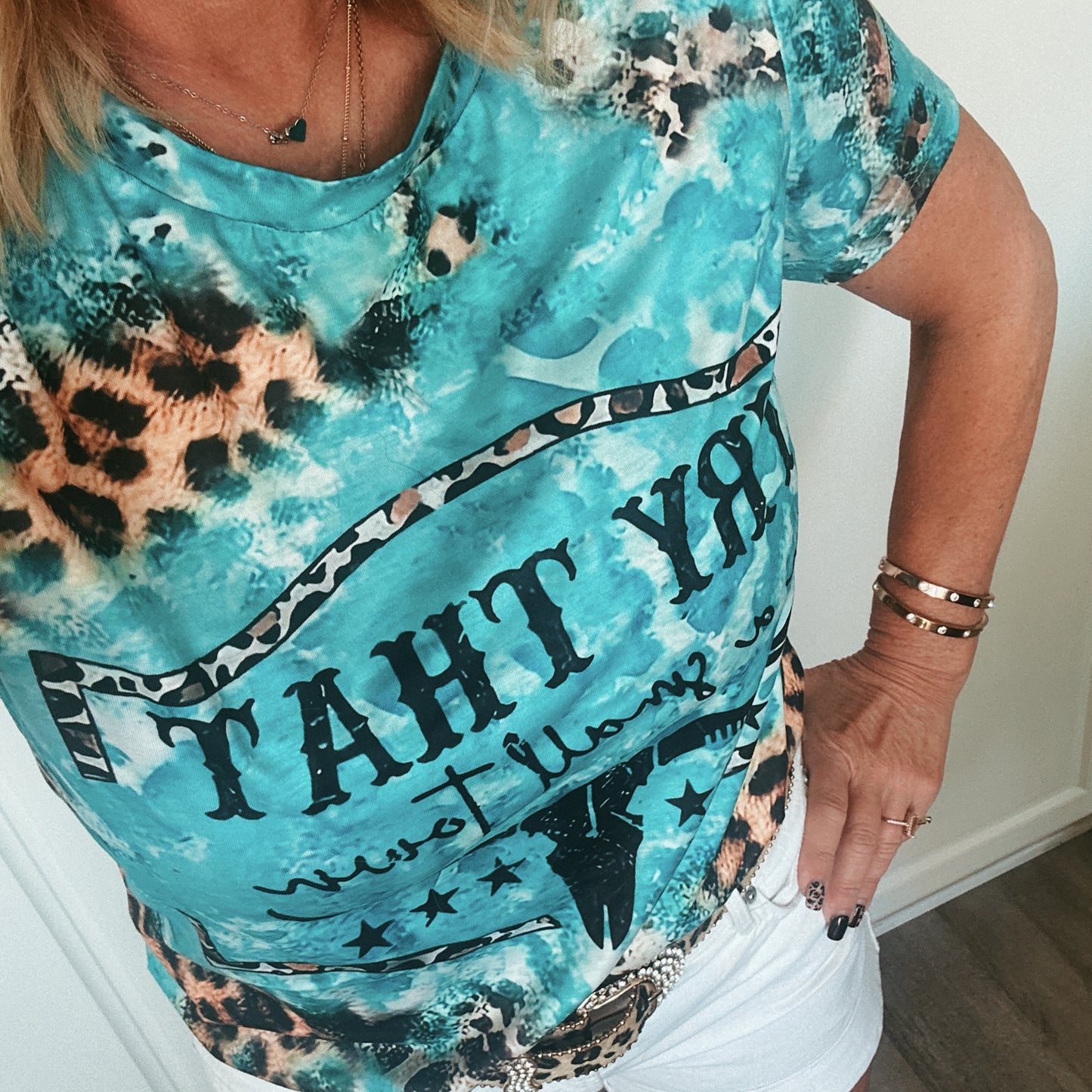 Teal & Leopard Graphic t-shirt
