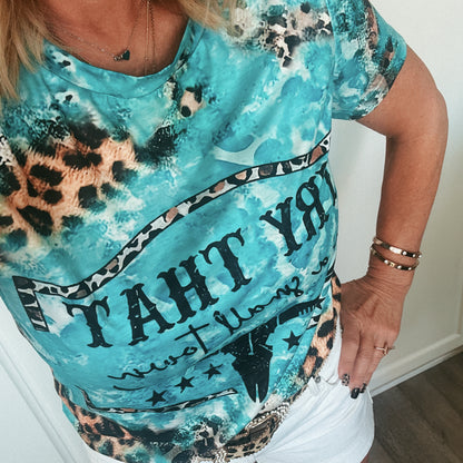 Teal & Leopard Graphic t-shirt